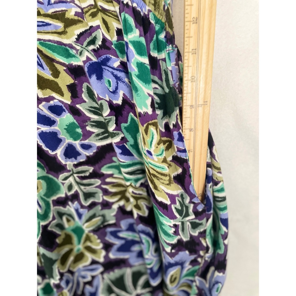Erika Floral Dress Womens Small Purple Green Rayon Button Front Midi Vintage 90s - Picture 7 of 11